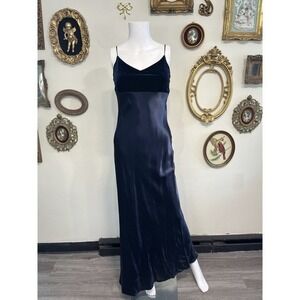 Vintage Koji Yohji Deep Navy Velvet and Satin Slip Dress Size L